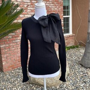 Chicwish Black Ribbed Blouse with Bow